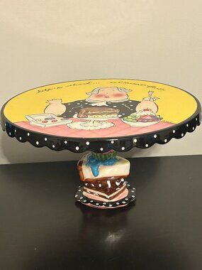 MUD PIE Just Dessert Whimsical Ceramic Pedestal Dessert Plate / Stand